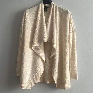 Ralph Lauren Black Label IVORY Cashmere Cable Knit Open Front Cascade Cardigan L